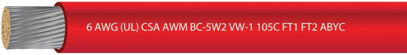 6 AWG Marine Grade Tinned Copper Boat Battery Cable 600 Volts Red 50 Feet P42402