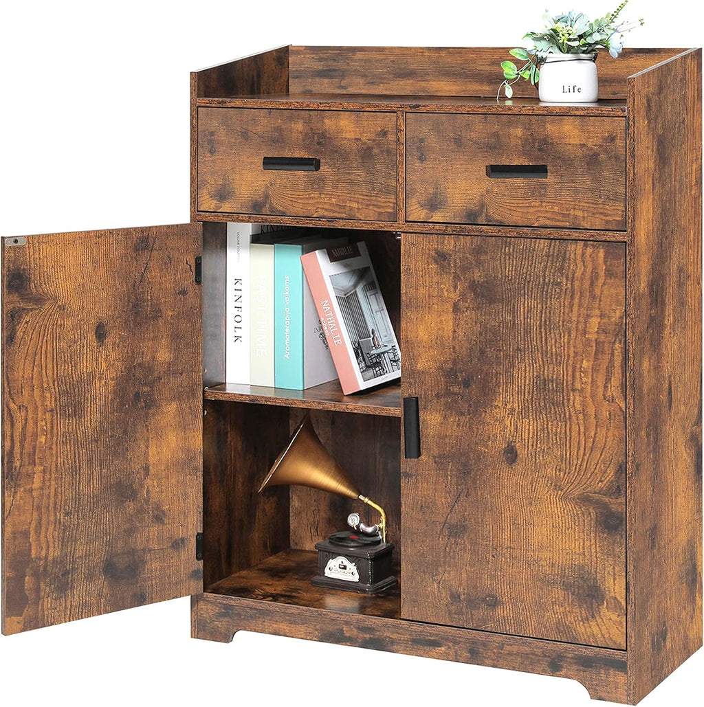 Rustic Brown Storage Cabinet with 2 Doors & Drawers K218