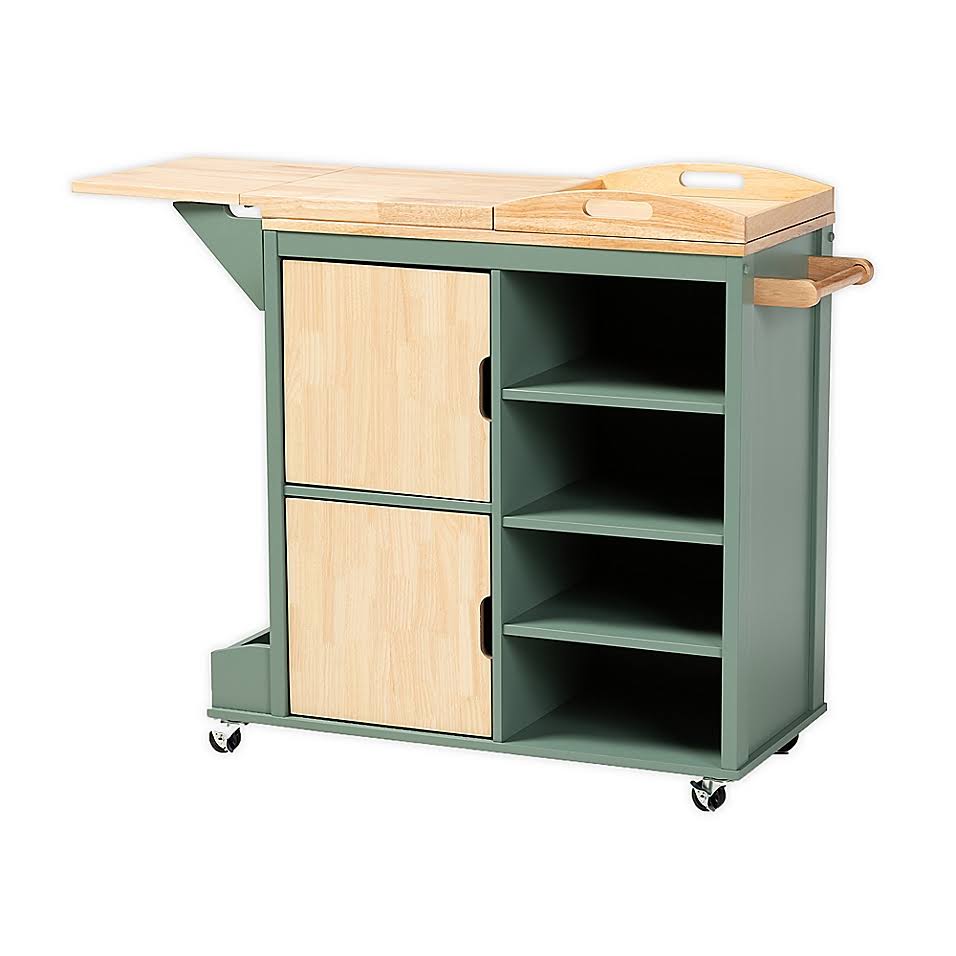Two-Tone Kitchen Storage Cart in Green/Natural E806649