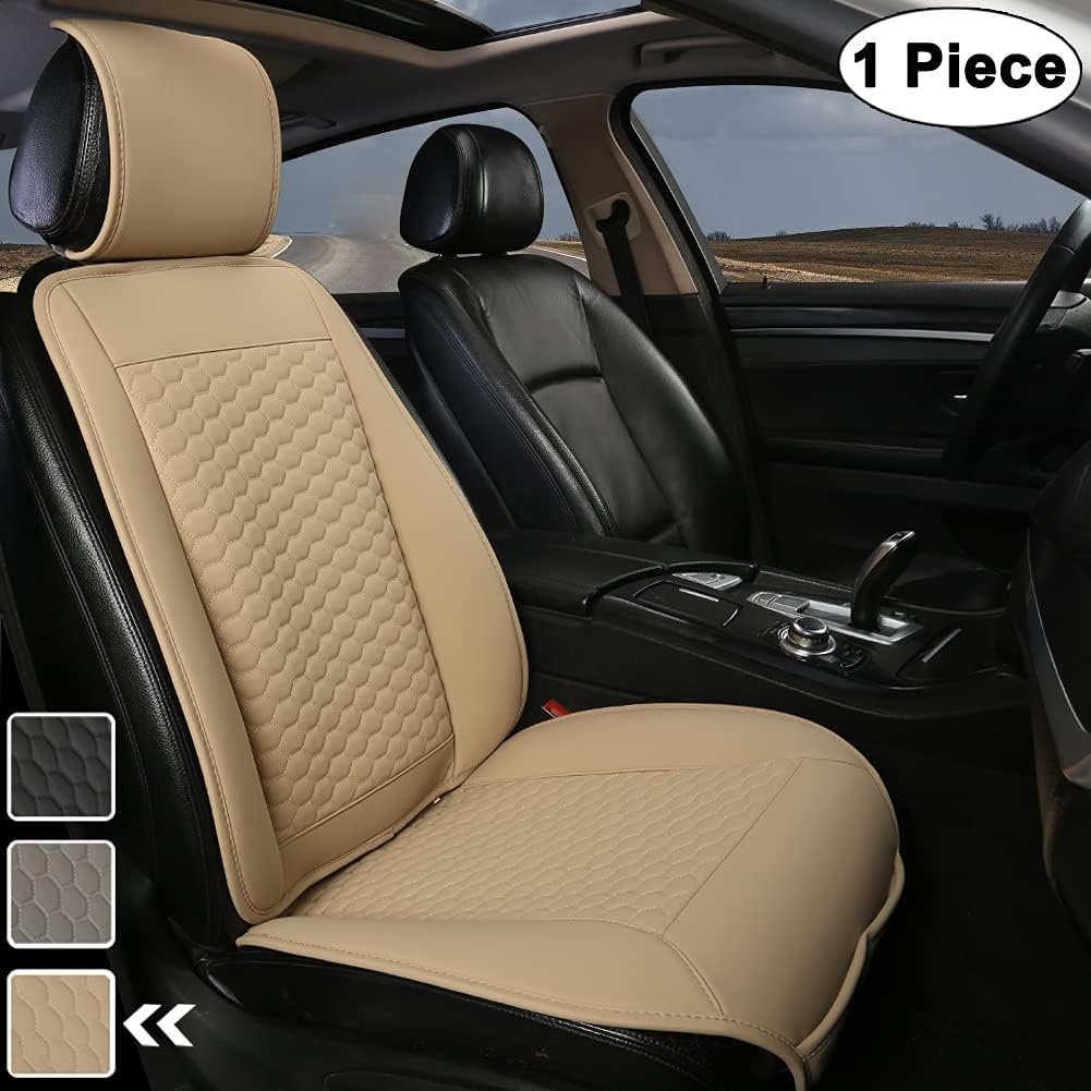 Beige Sideless Car Seat Covers with Lumbar Support and Headrest Cover M979