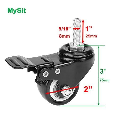 4pcs Stem Casters M8X25 with Brake Lock 2 inch Heavy Duty PU Rubber Swivel Castor Wheel F581172