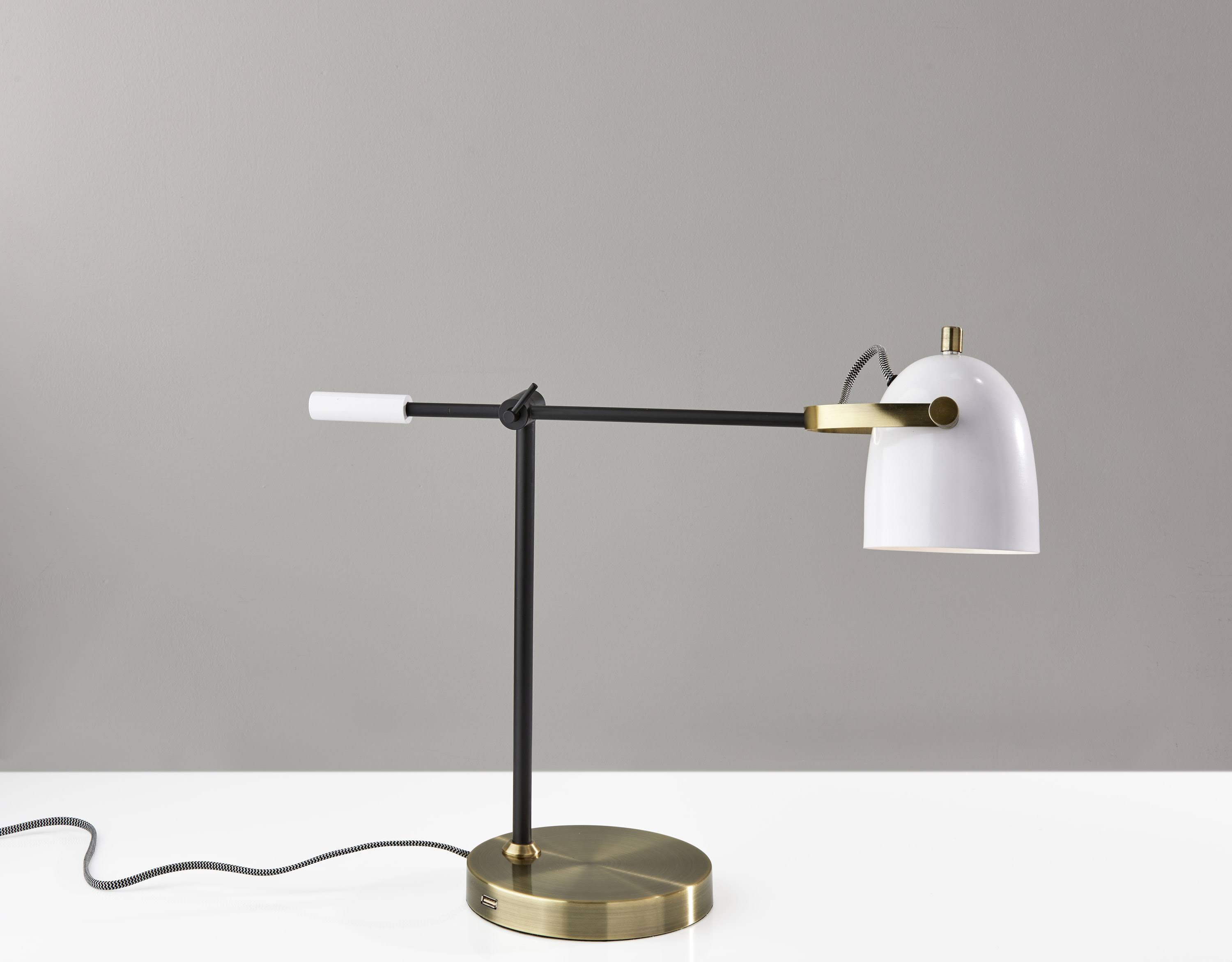 Black White and Antique Brass Desk Lamp H173