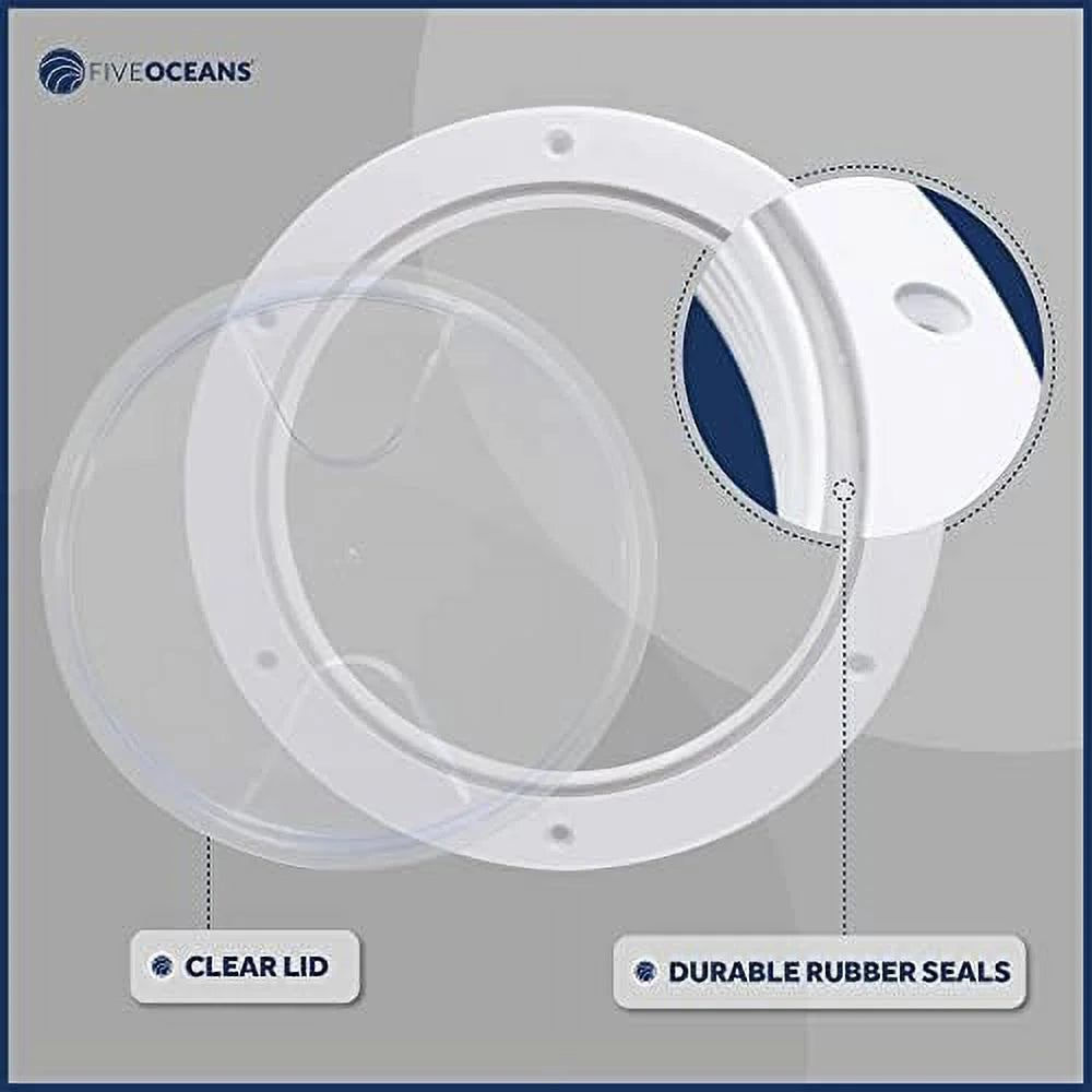 Round Inspection Deck Plate With Detachable Clear Lid, UV-Resistant White Plastic D5429